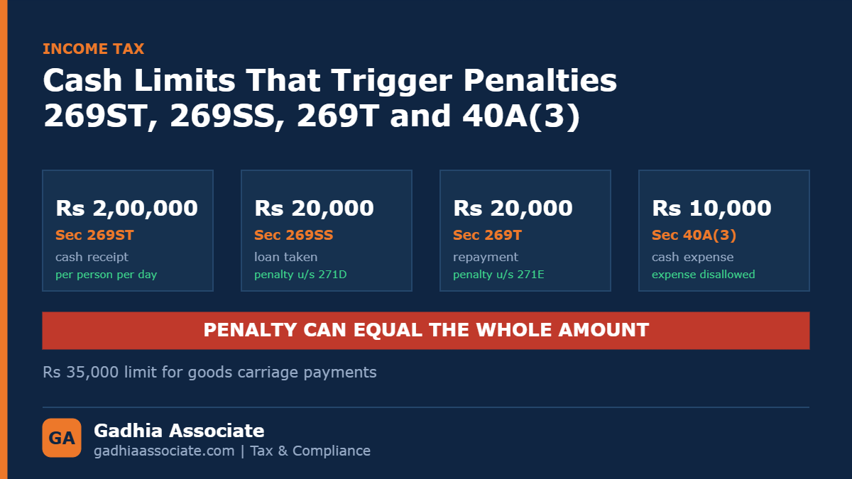 Cash Transaction Limits That Trigger Penalties: Section 269ST, 269SS, 269T and 40A(3) Explained for Traders
